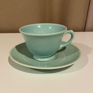 Lu-Ray Pastels USA Tea Cup & Saucer Blue‎ Green Turquoise Set